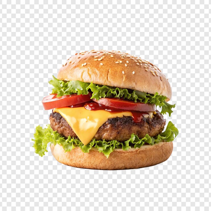 PSD słodki cheeseburger izolowany na przezroczystym tle