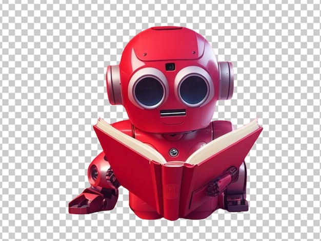 PSD słodki czerwony robot czytający książkę.