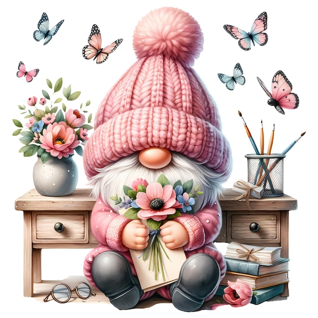 Słodki Gnome Butterfly Valentines Clipart Ilustracja