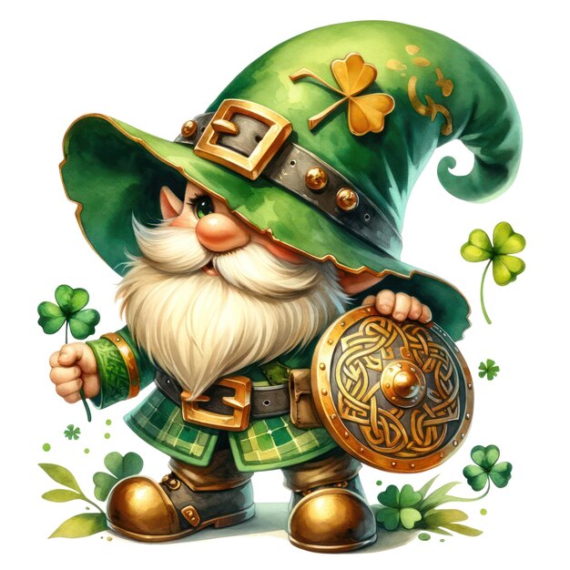 PSD słodki gnome celtic warrior shield clipart ilustracja