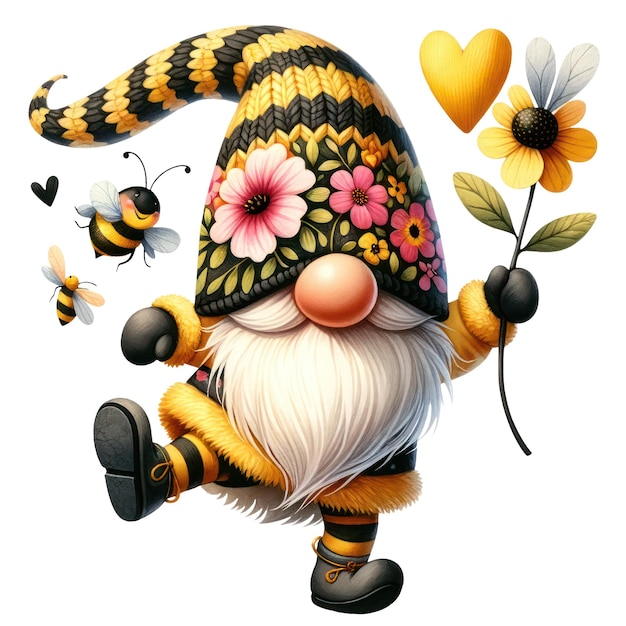 PSD słodki gnome in bee tematyczny outfit rozprzestrzenianie miłości valentines clipart ilustracja