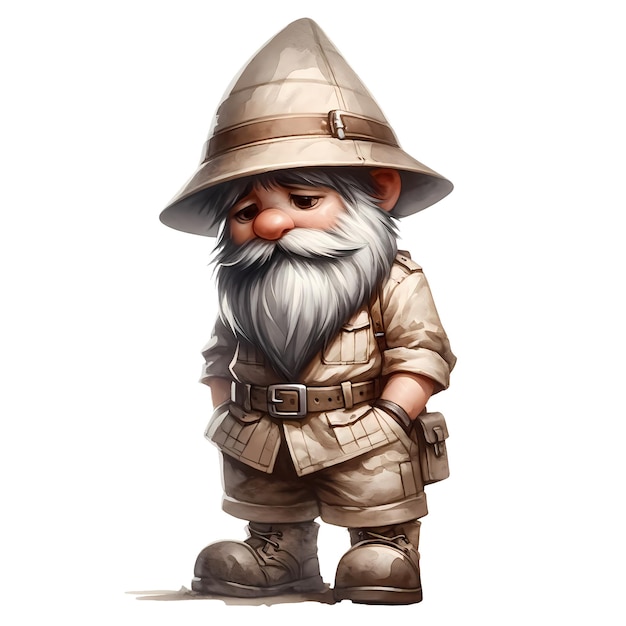 Słodki Gnome Noszący Garnitur Safari Akwarel Clipart Ilustracja