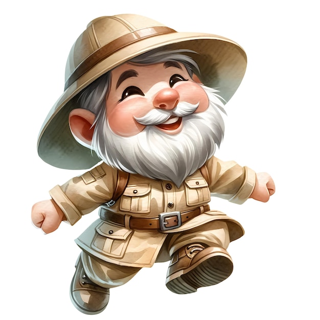 PSD słodki gnome noszący garnitur safari akwarel clipart ilustracja