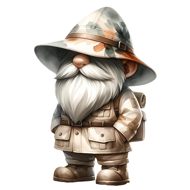 PSD słodki gnome noszący garnitur safari akwarel clipart ilustracja