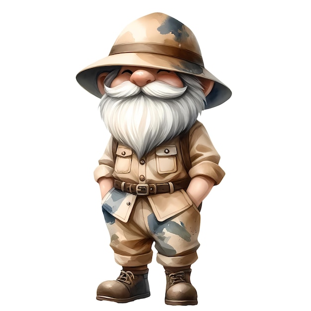 PSD słodki gnome noszący garnitur safari akwarel clipart ilustracja