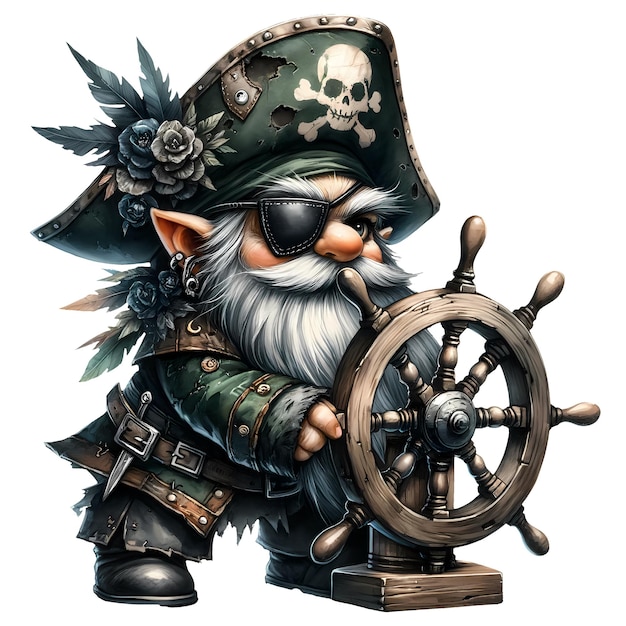 PSD słodki gnome pirate watercolor clipart ilustracja