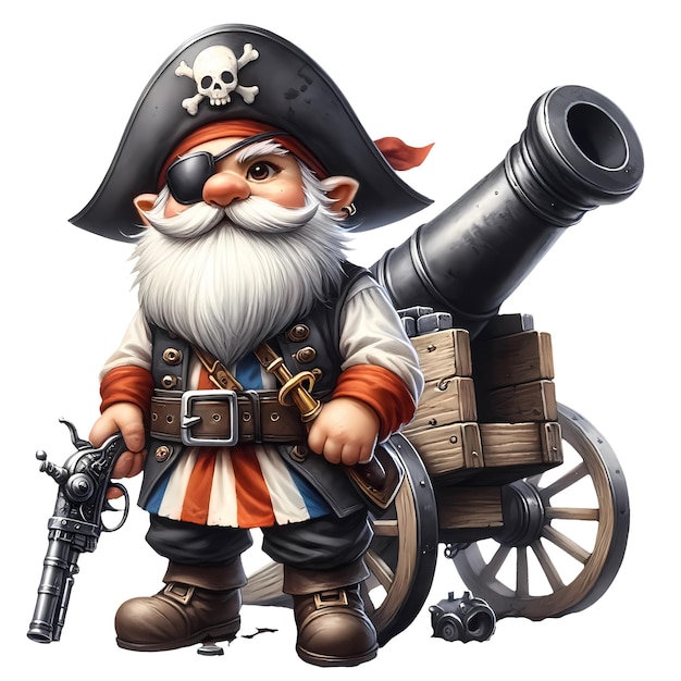 PSD słodki gnome pirate watercolor clipart ilustracja