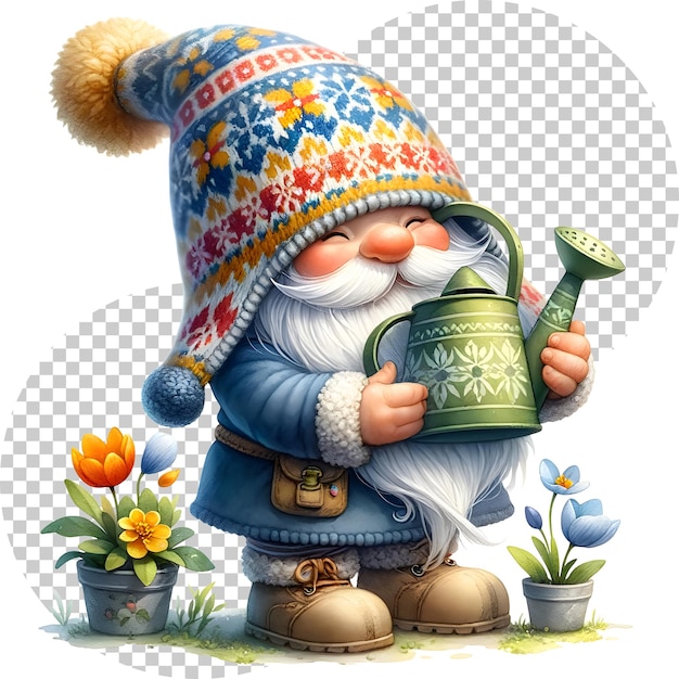 PSD słodki gnome spring sezonowy clipart ilustracja