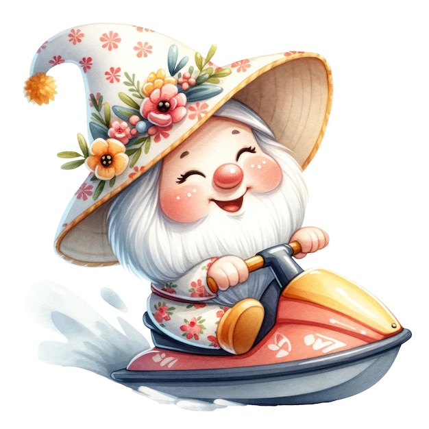 PSD słodki gnome summer beach clipart ilustracja