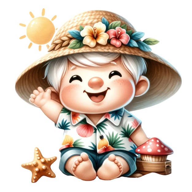 Słodki Gnome Summer Beach Clipart Ilustracja