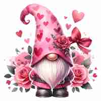 PSD słodki gnome valentine akwarelowy clipart ilustracja