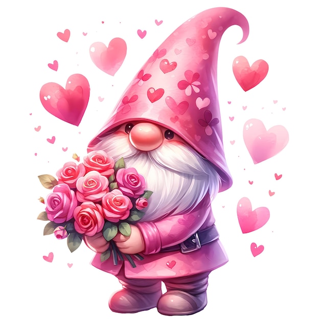 PSD słodki gnome valentine akwarelowy clipart ilustracja