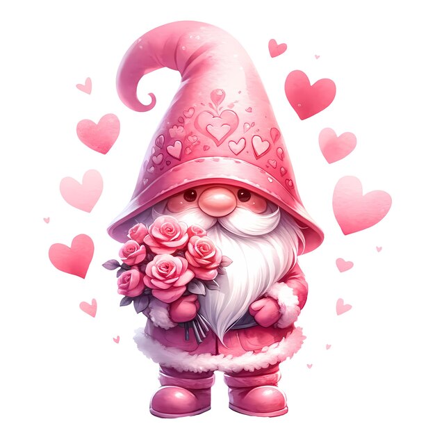 Słodki Gnome Valentine Akwarelowy Clipart Ilustracja