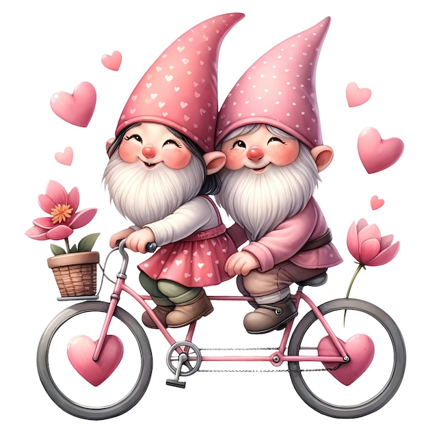 PSD słodki gnome valentine rower akwarel clipart ilustracja