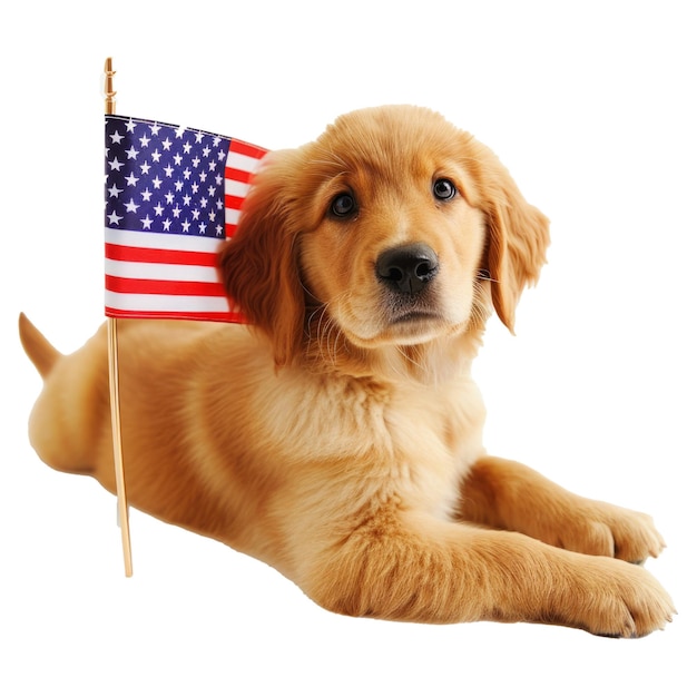 PSD słodki golden retriever z flagą usa