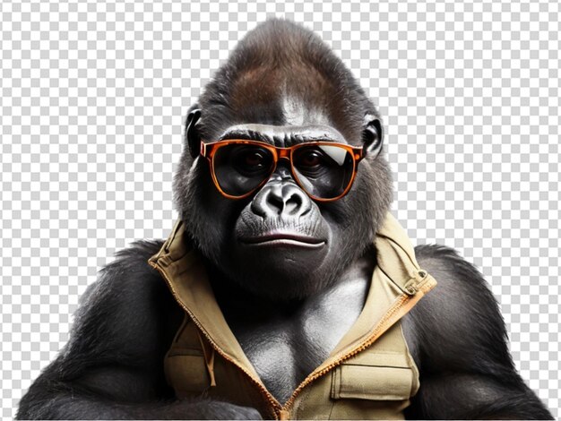 PSD słodki goryl noszący okulary przeciwsłoneczne na przezroczystym tle