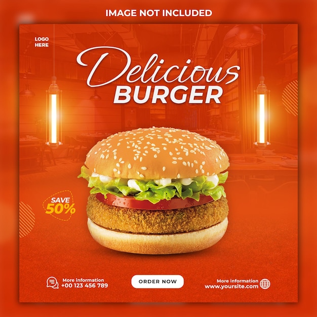 PSD słodki hamburger kwadratowy szablon