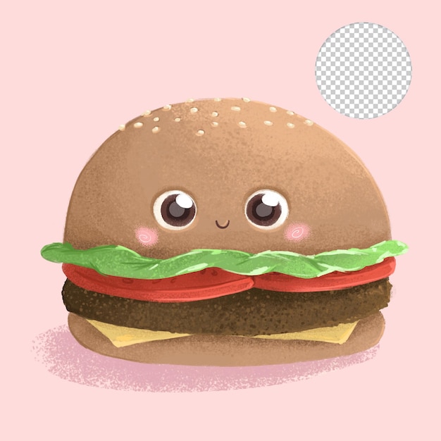 Słodki hamburger mięsny z sałatką i pomidorami na różowym tle
