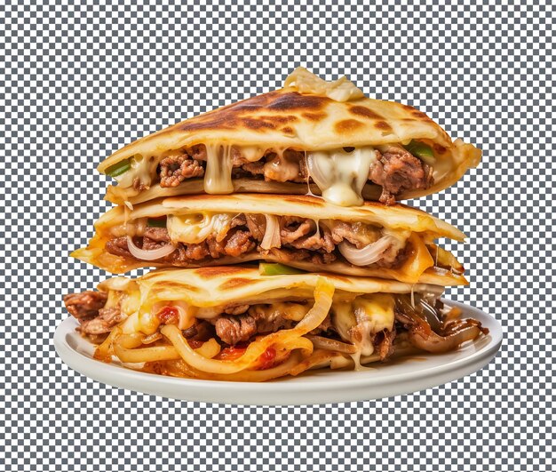 Słodki I Pikantny Philly Cheesesteak Quesadilla Odizolowany Na Białym Tle