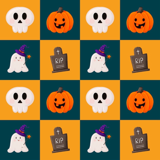 Słodki i przerażający Halloween bezszwy wzór z teksturą