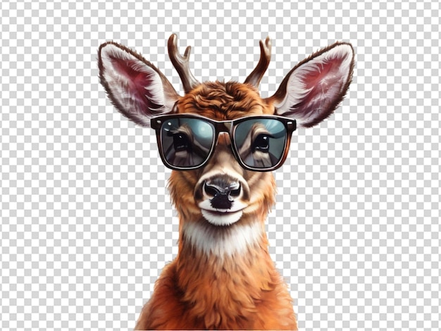 PSD słodki jelenie noszące okulary przeciwsłoneczne na przezroczystym tle
