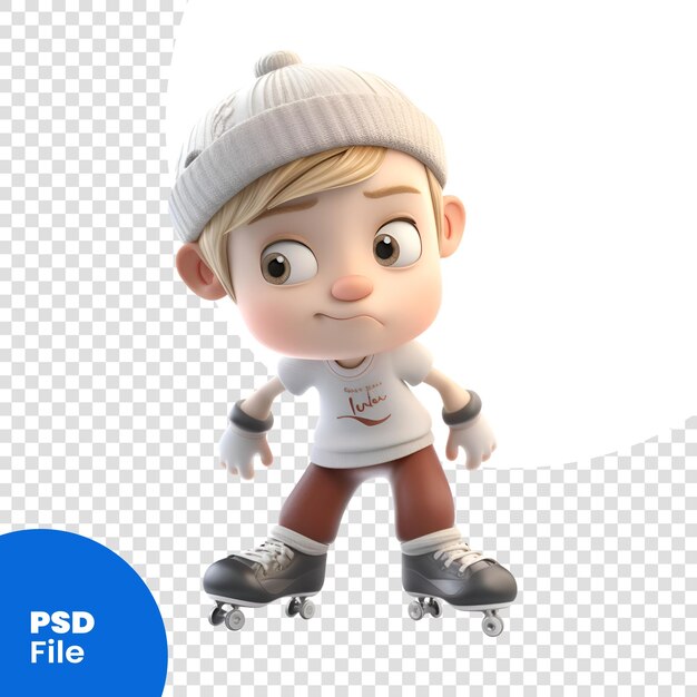 PSD słodki mały chłopiec na łyżwach rolkowych 3d rendering psd szablon