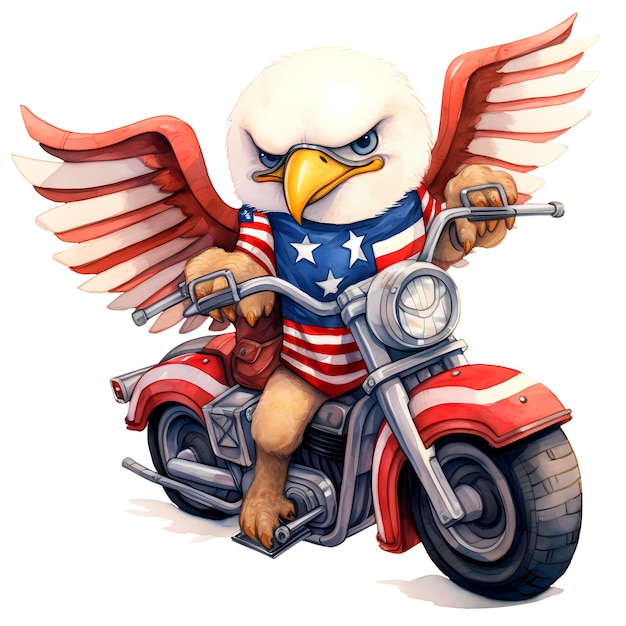 PSD słodki orzeł łysy amerykański motocykl clipart ilustracja