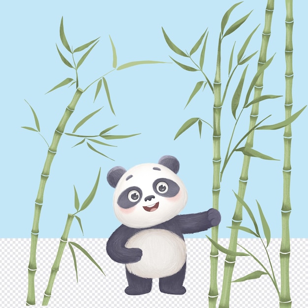Słodki panda z liśćmi bambusa