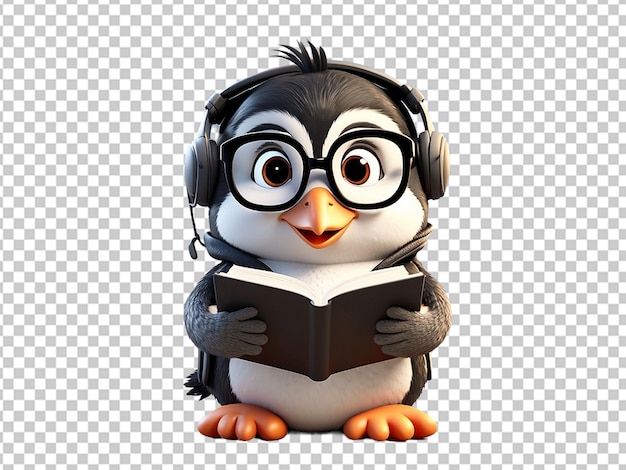 PSD słodki pingwin czytający książkę słodki rysunek zwierzęcy