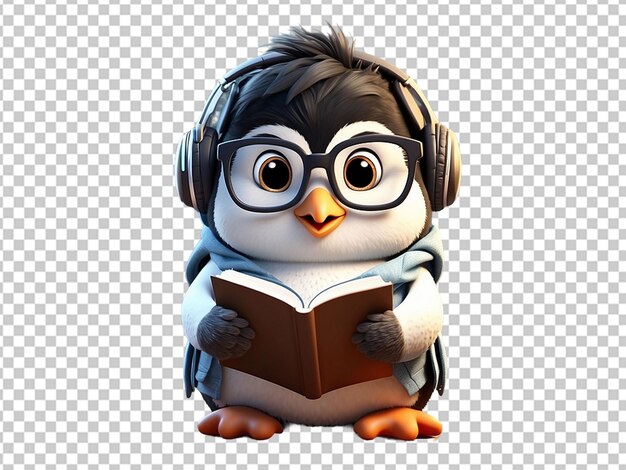 PSD słodki pingwin czytający książkę słodki rysunek zwierzęcy