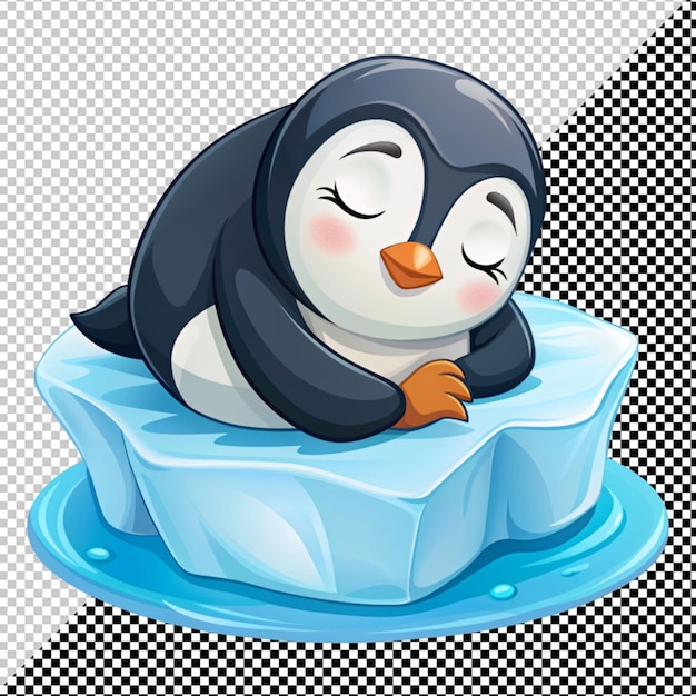 Słodki Pingwin śpi Na Lodzie.