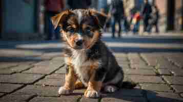 PSD słodki szczeniak na ulicy słodki pies tapeta koncepcja adopcji psa