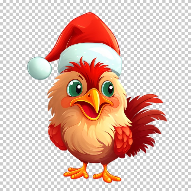 PSD słodki zabawny kurczak noszący kapelusz mikołaja na boże narodzenie