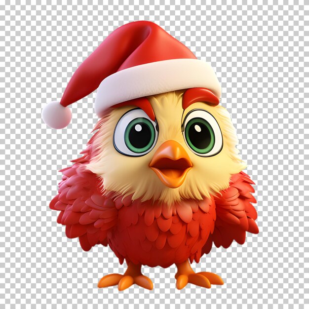 PSD słodki zabawny kurczak noszący kapelusz św. mikołaja na boże narodzenie ilustracja przezroczyste tło