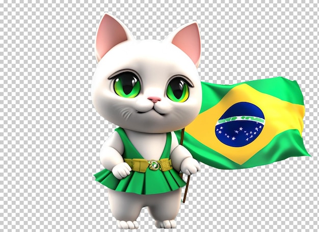 Słodkie dziecko kot trzyma flagę Brazylii