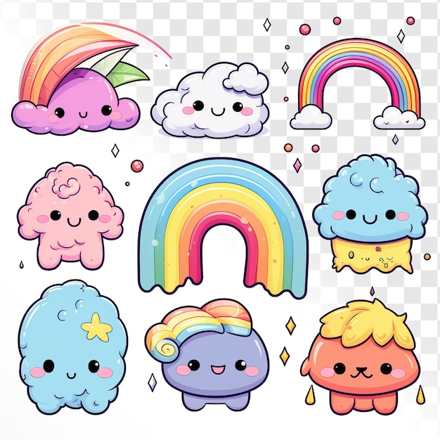 PSD słodkie kawaii clipart kolory tęczy