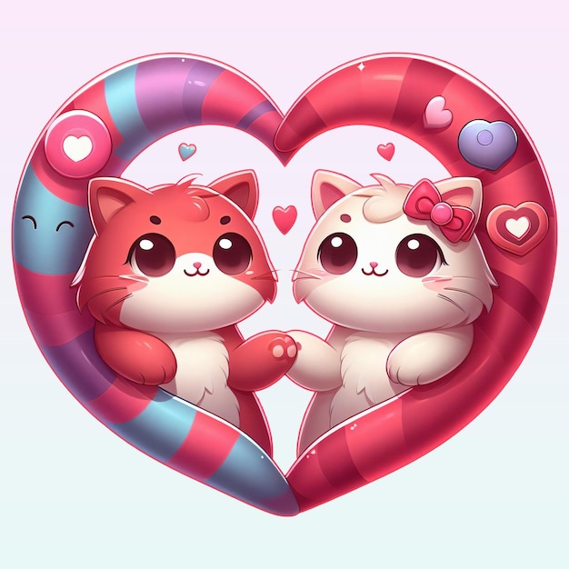 Słodkie kochające koty w kształcie serca