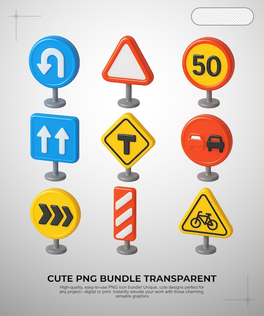 Słodkie PNG Bundle Przezroczyste ikony znaków drogowych