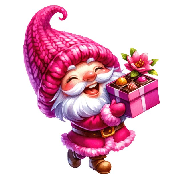 PSD słodkie pudełko gnome chocolates valentine clipart ilustracja