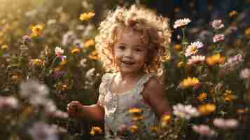 PSD słodkie uśmiechnięte dziecko uśmiechnęłe dziecko w ogrodzie