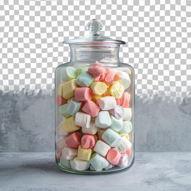 PSD słoik kolorowych marshmallows z białym tłem