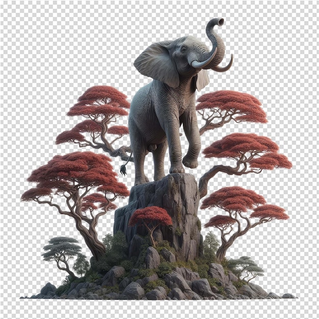 PSD słoń stoi na pniu drzewa z słowem słoń na nim