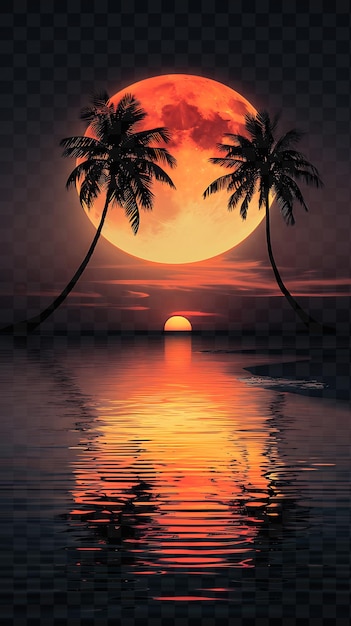 PSD słońce zachodzi nad plażą z drzewami palmowymi