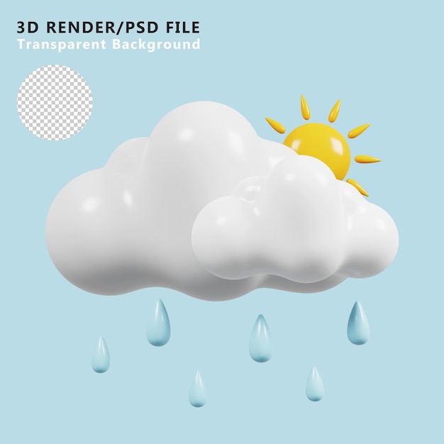 PSD słoneczny i deszczowy pochmurny dzień ikona prognozy pogody znak meteorologiczny rendering 3d premium psd