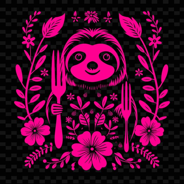 PSD sloth line art с тропическими цветами и элементами тропических лесов creative outline scribble collections