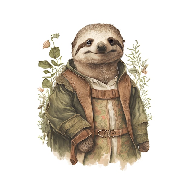 PSD sloth ritratto animale 4096px png transparente 300dpi per t-shirt clipart copertina libro cornice murale