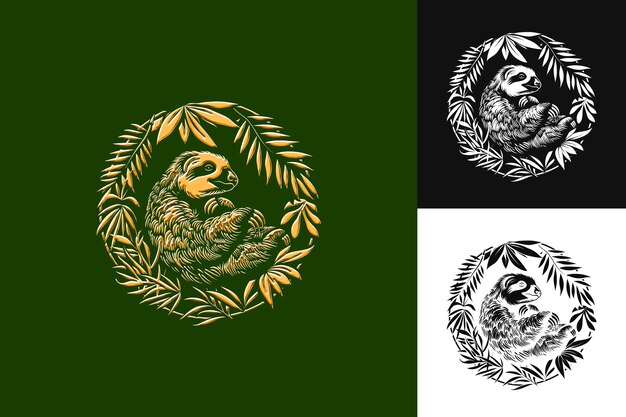 sloth silhouette with liana vines and simplify design with r creative illustration vector design