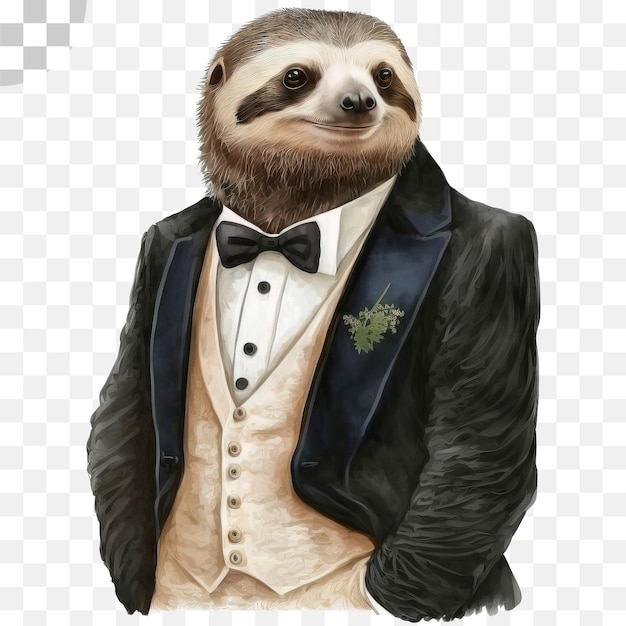 PSD sloth wearing vest on transparent background