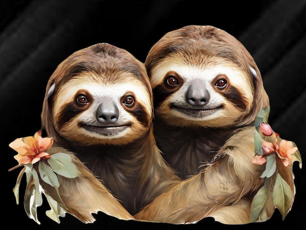 PSD sloths on black background
