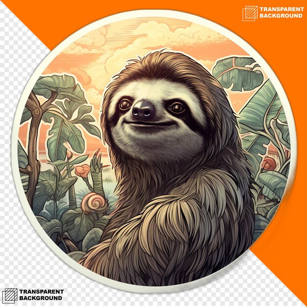 PSD sloths head digital sticker isolated on transparent background